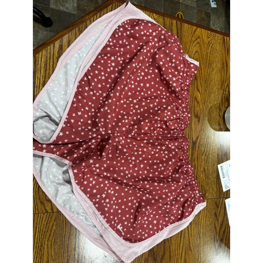 Nike Dri-FIT Womens Red Star Print‎ Running Shorts Pink Trim Size S